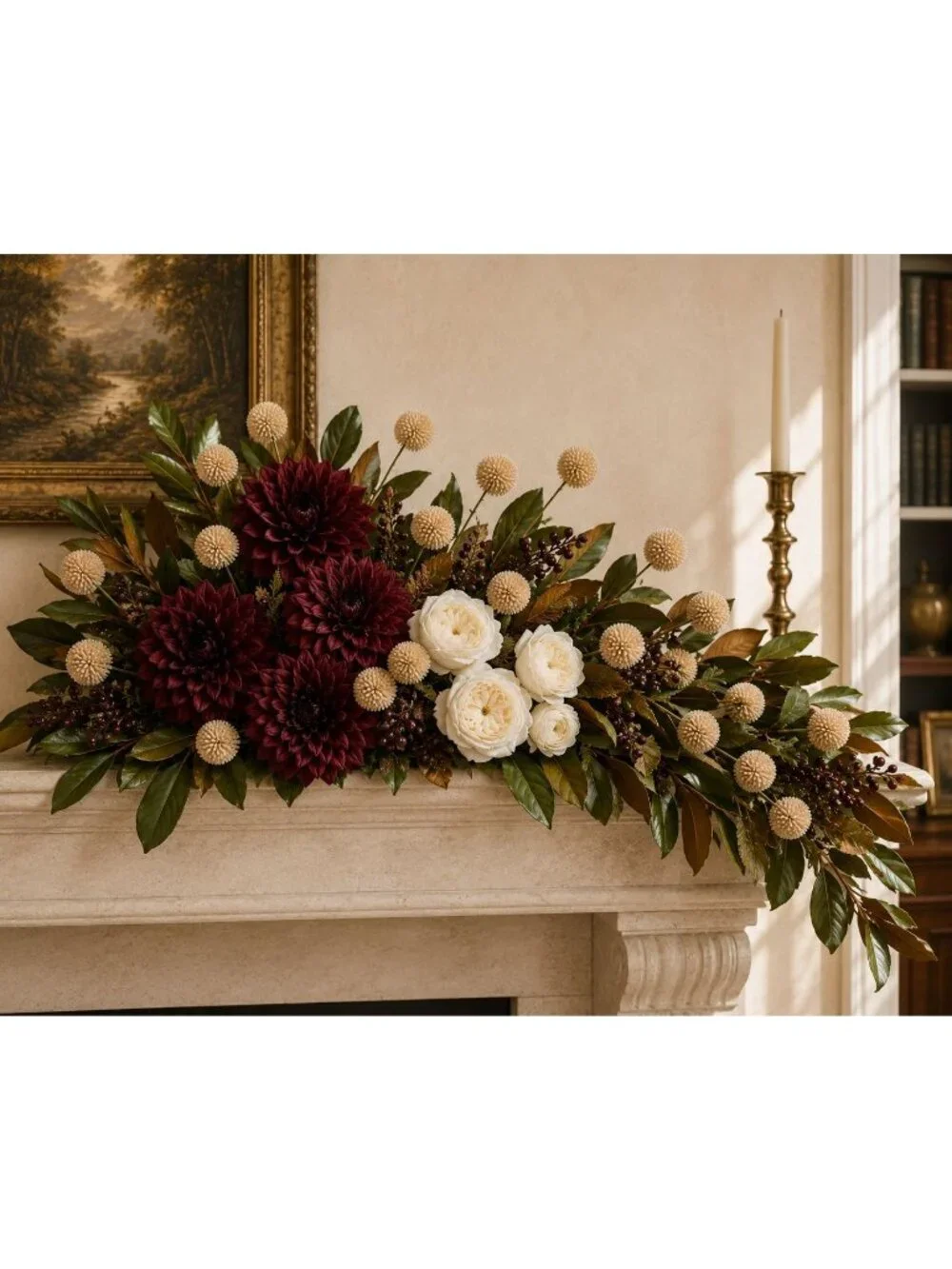 Warm Taupe Beige Pom Pom Chrysanthemum Stems Set of 2, 20 Inch Artificial Silk F